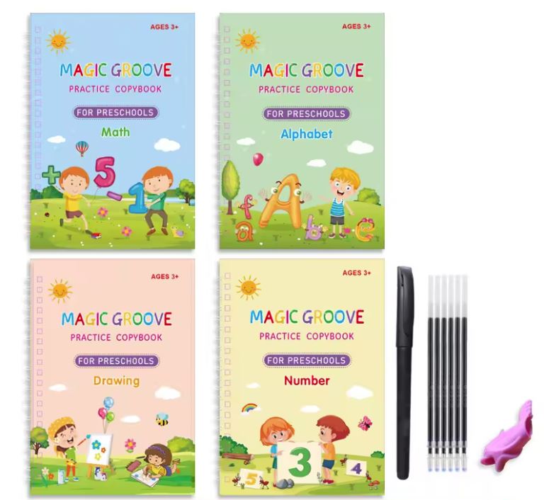 4 Libros con Tinta Mágica Reutilizable + 10 recargas de tinta + sujetador ergonómico + Envio gratis 📚 ¡Aprender Nunca Fue Tan Divertido! 📚